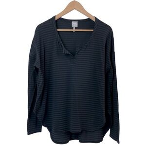 Bobi Striped Split Neck Drop Shoulder Long Sleeve Lightweight Top Size Medium